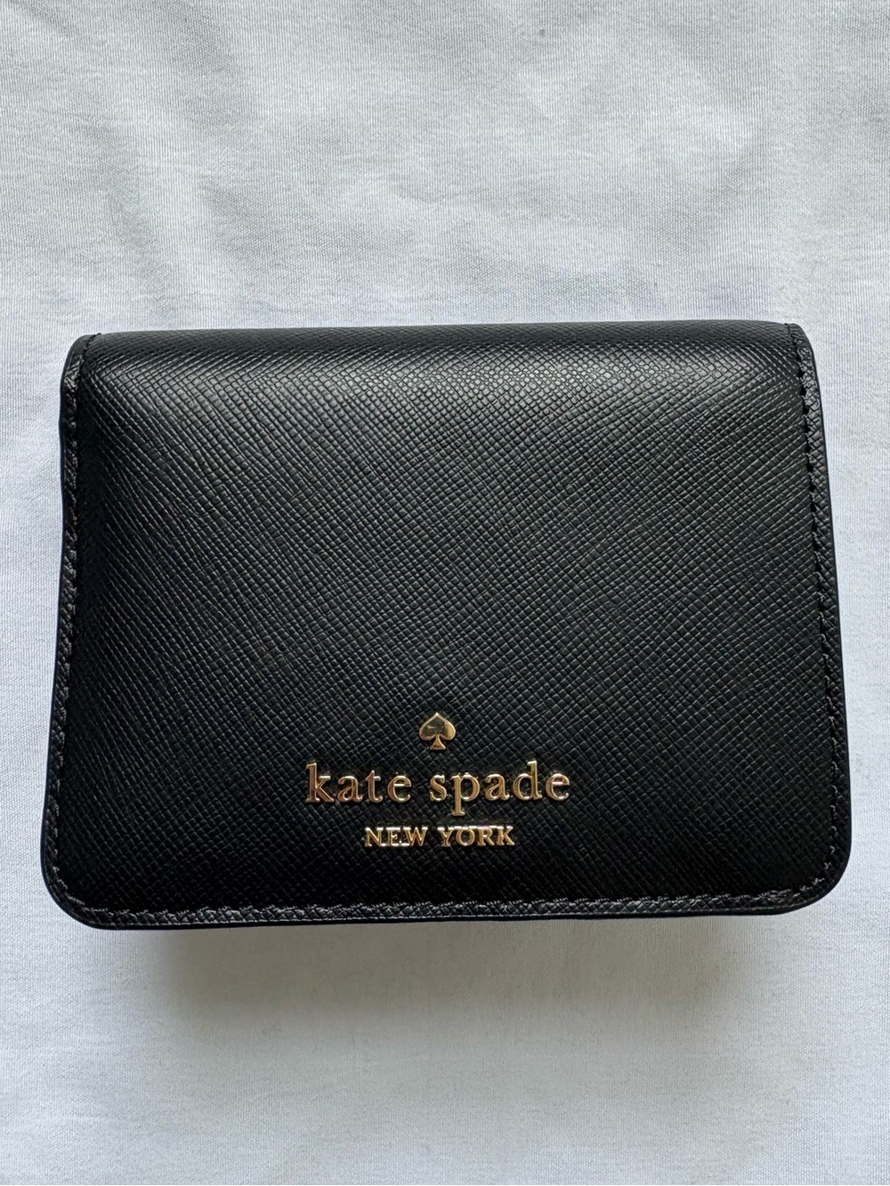 kate spade Black Saffiano Leather Bifold Wallet with Gold Logo